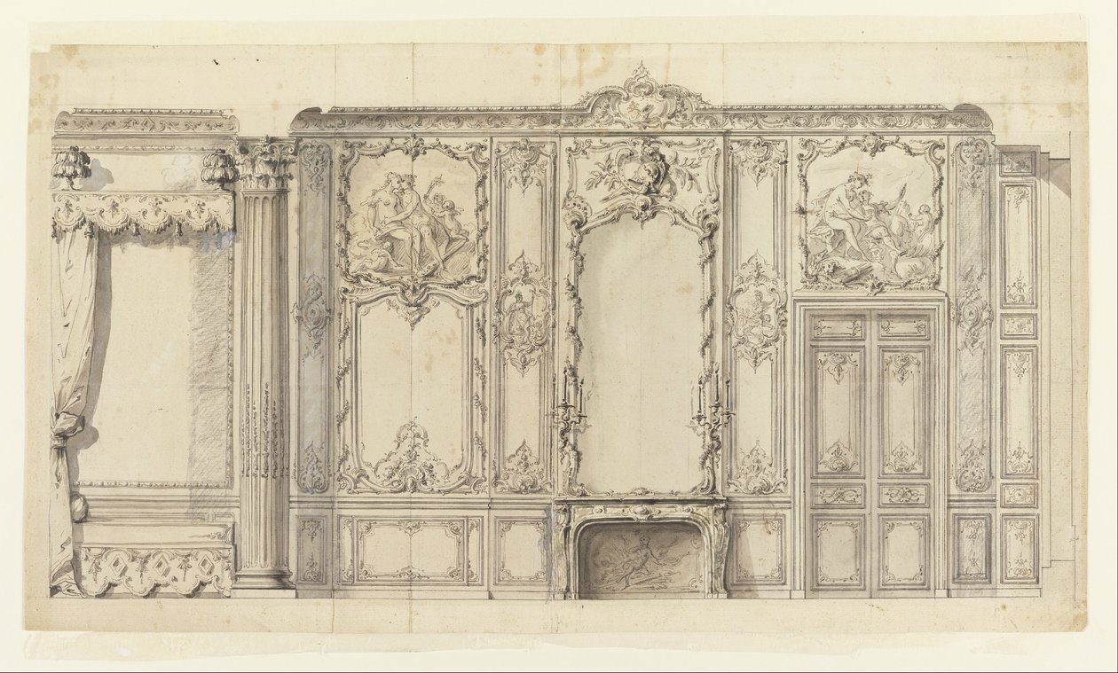 Wanderung der Wand des Schlafzimmers des Prinzen de Rohan, Hôtel de Soubise, Paris von Germain Boffrand