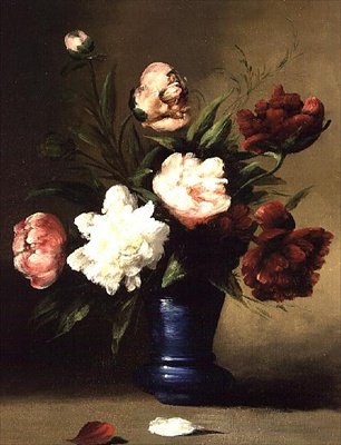 Pfingstrosen in einer blauen Vase von Germain Ribot