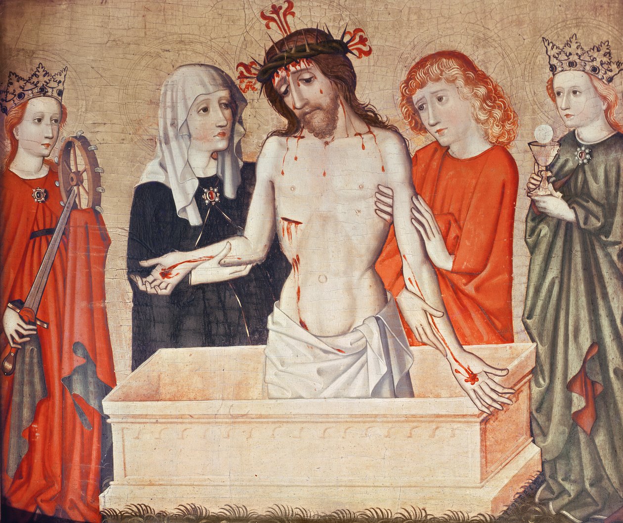 Christus am Grab, unterstützt von seiner Mutter und Johannes dem Evangelisten von German School