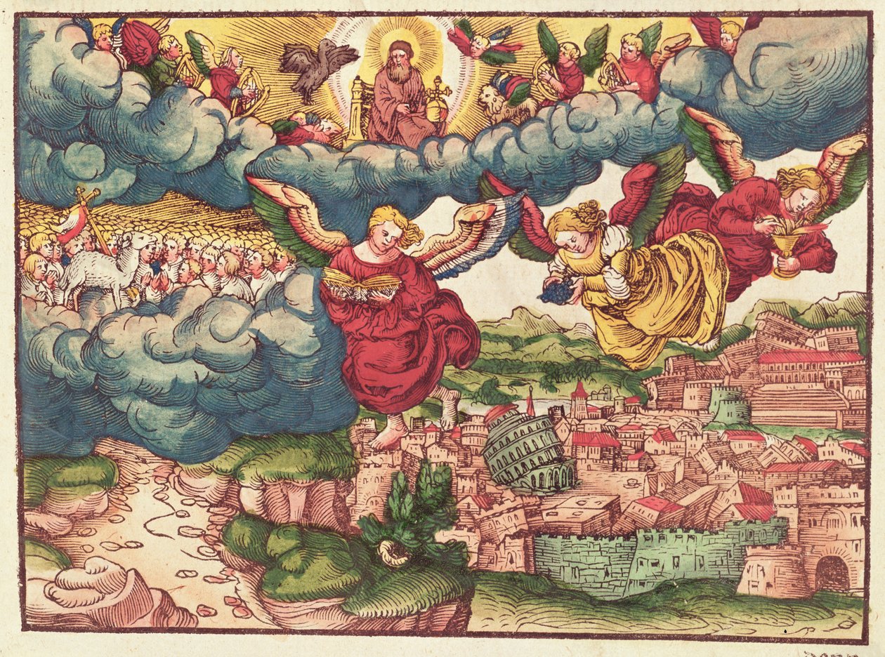 Jüngstes Gericht, aus der Lutherbibel, ca. 1530 (kolorierter Holzschnitt) von German School