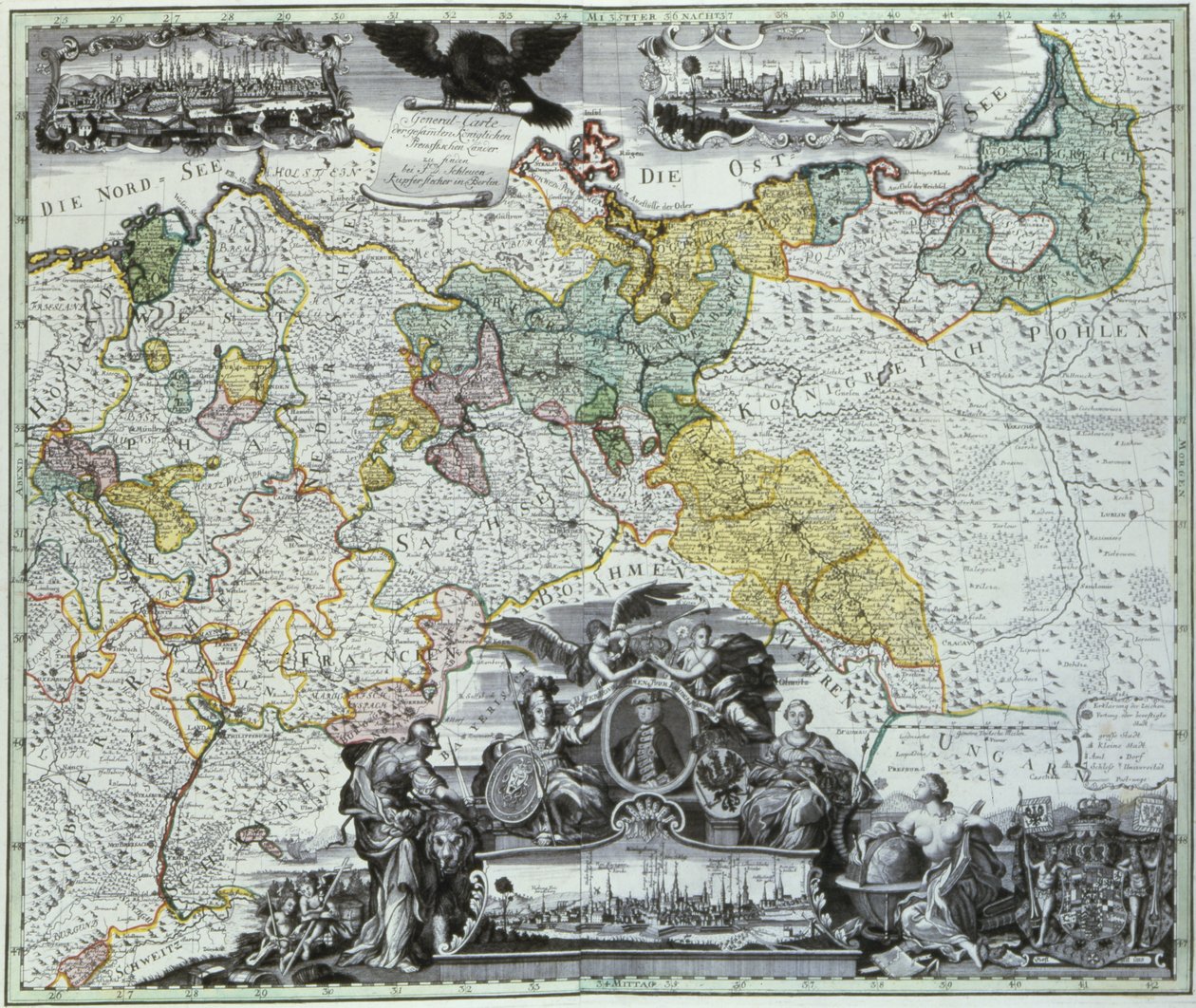Meisterkarte der preußischen Souveränen Länder, um 1765 von German School