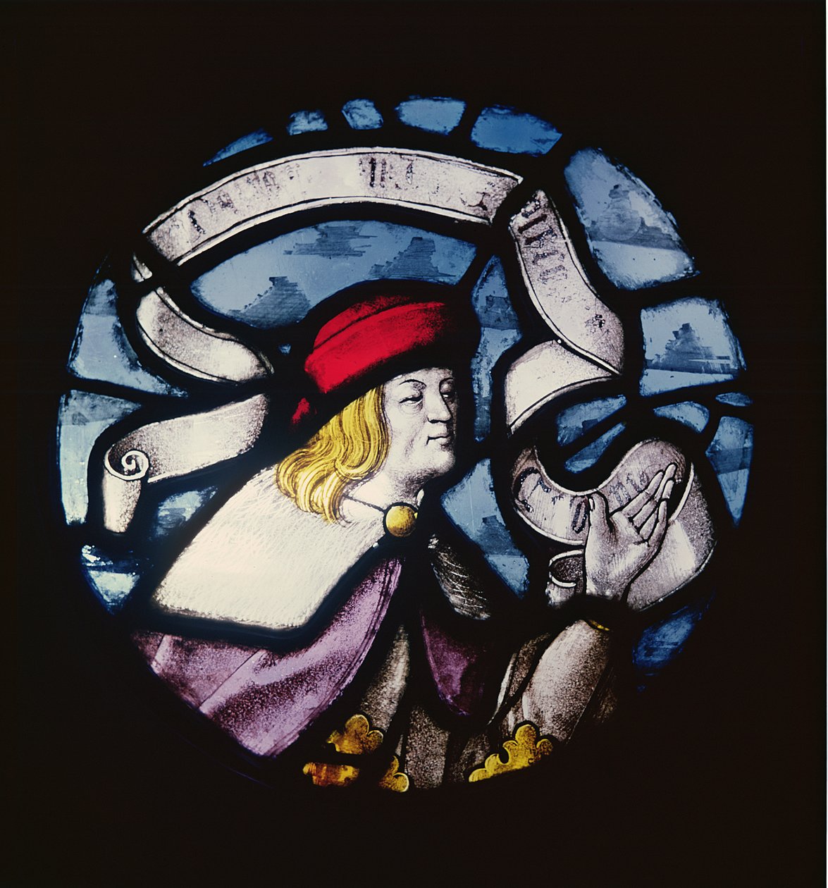 Rundfenster des Propheten Daniel, 15. Jahrhundert (Buntglas) von German School