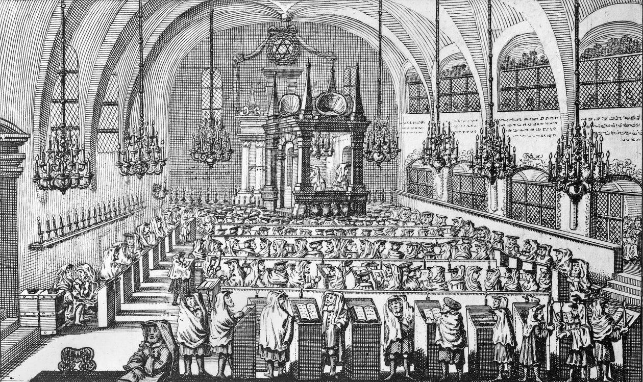 Die Versammlung in der Synagoge, 1705 von German School