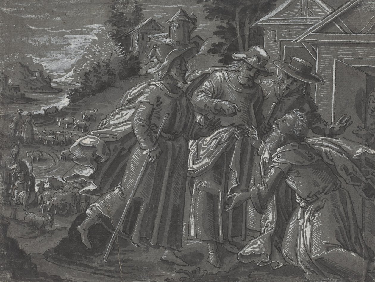 Abraham bewirtet die Engel (verso) von German 16th Century