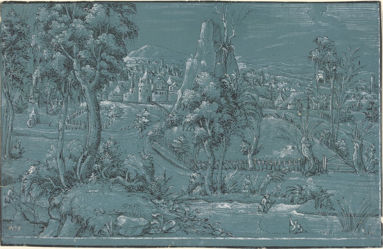 Landschaft mit Männern beim Angeln von German 16th Century