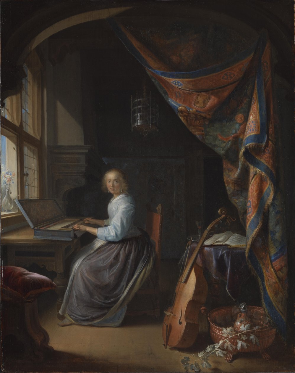 Eine Dame spielt ein Clavichord von Gerrit Dou