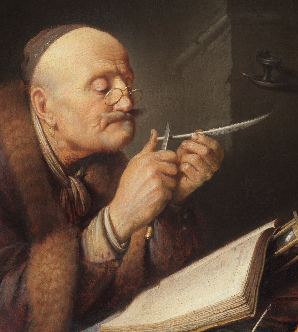 Gelehrter, der seine Feder spitzt von Gerrit Dou