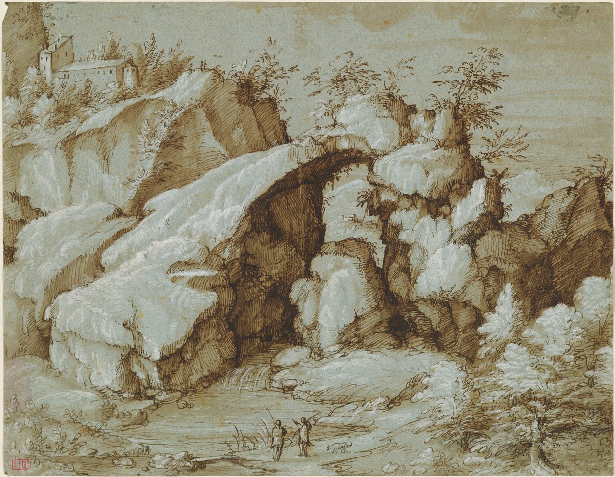 Felslandschaft mit einem natürlichen Bogen von Gherardo Cibo