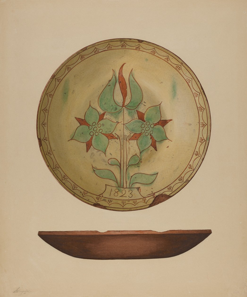 Teller mit Tulpe und zwei Blumen, 1938 von Giacinto Capelli