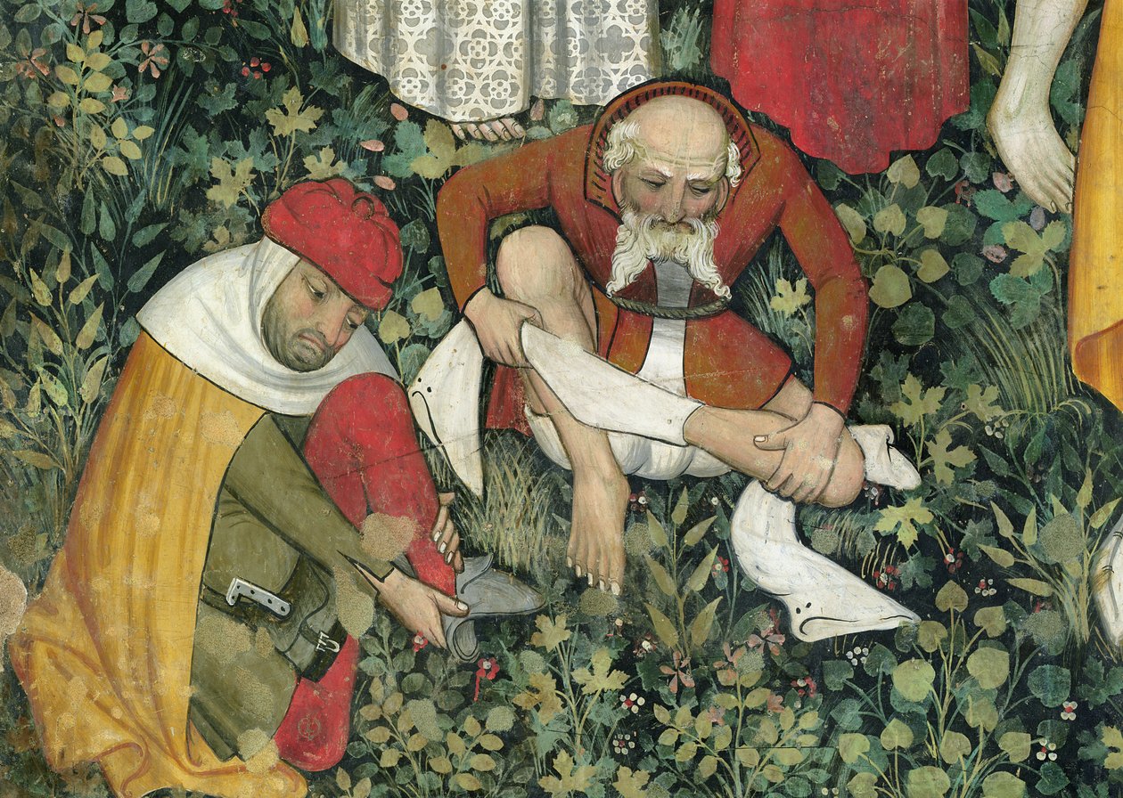 Der Brunnen des Lebens, Detail von älteren Männern, die sich ausziehen, 1418-30 von Giacomo Jaquerio