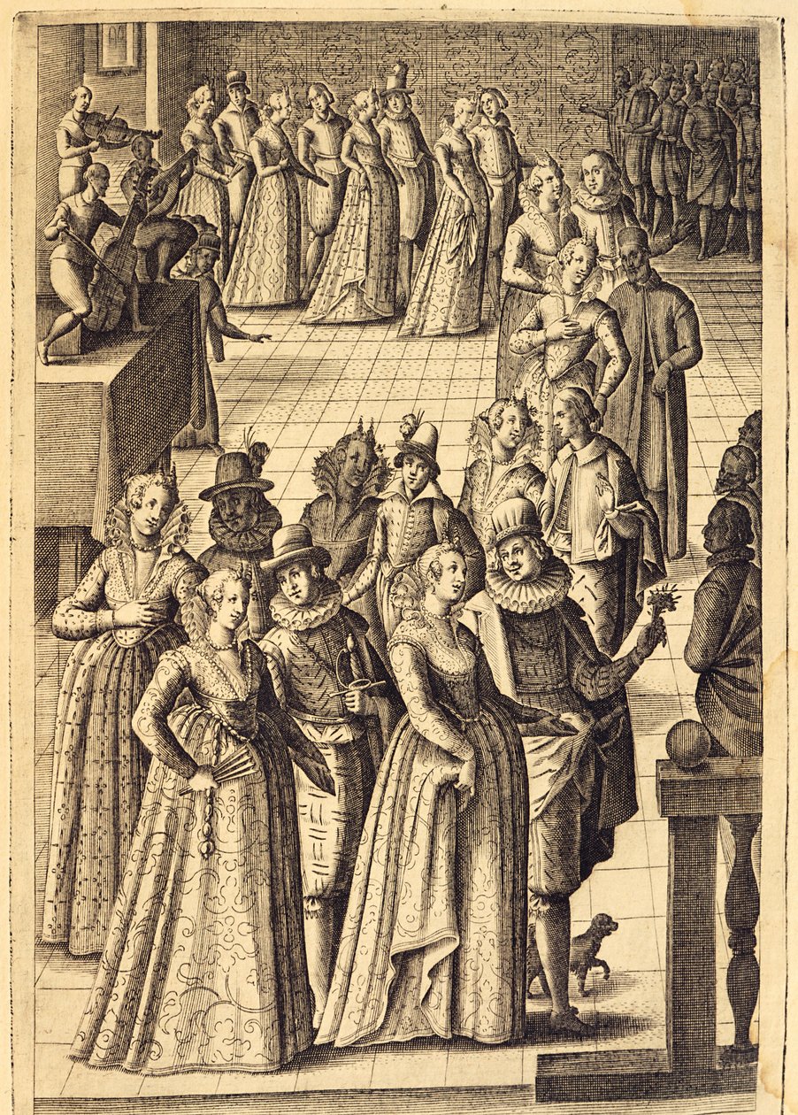 Adlige bei einem Empfang, Gravur von Giacomo Franco