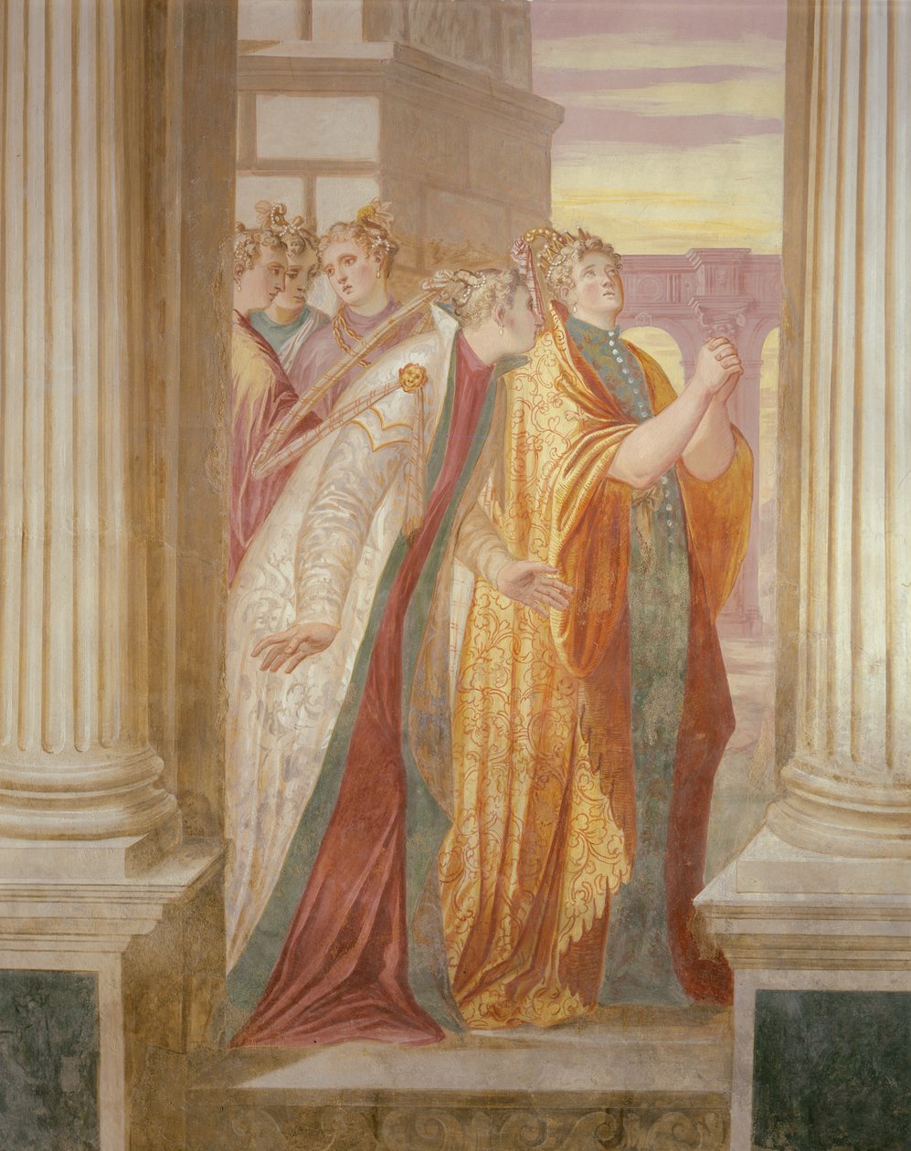 Linke Wand, die Sophonisba weinend zeigt von Giambattista 1526 78 Zelotti