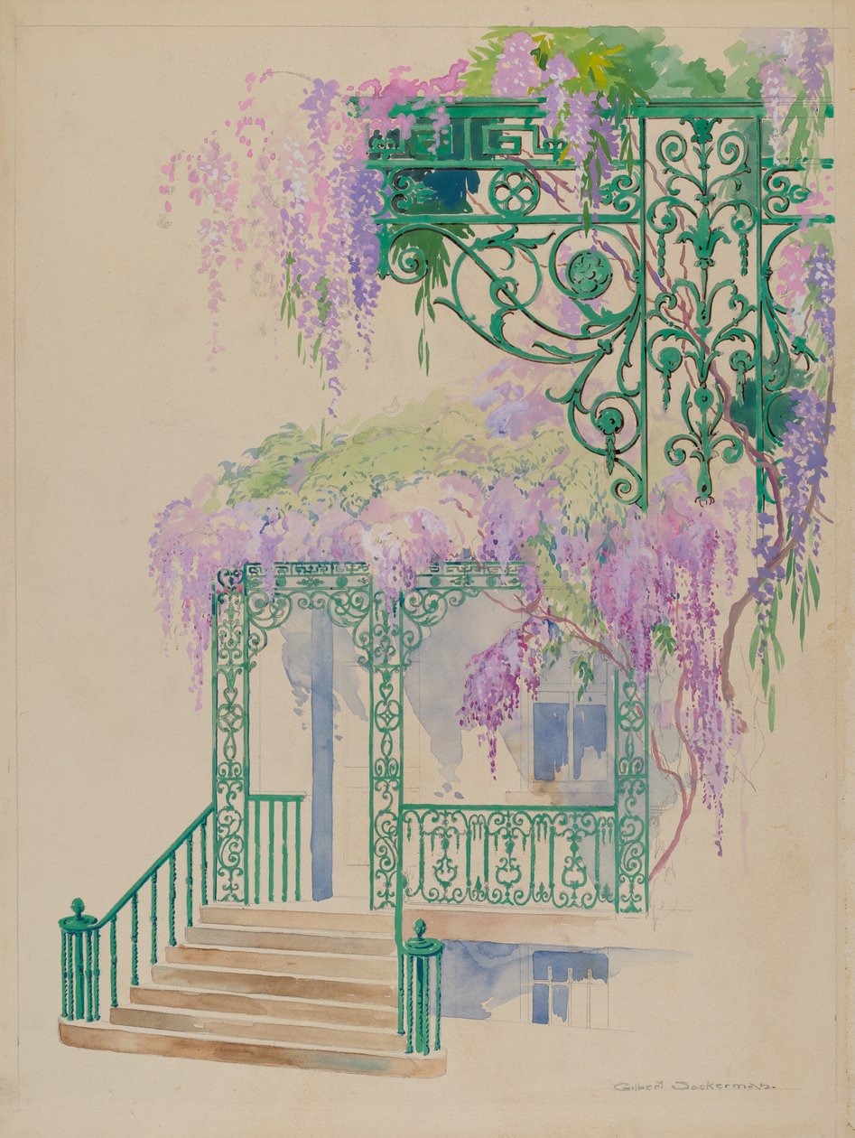 Gusseisernes Verandageländer, ca. 1936 von Gilbert Sackerman