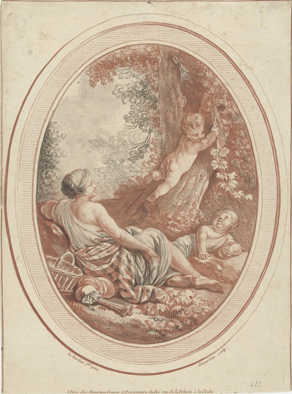 Bacchanal mit Nymphe und Putti bei Bäumen von Gilles Demarteau