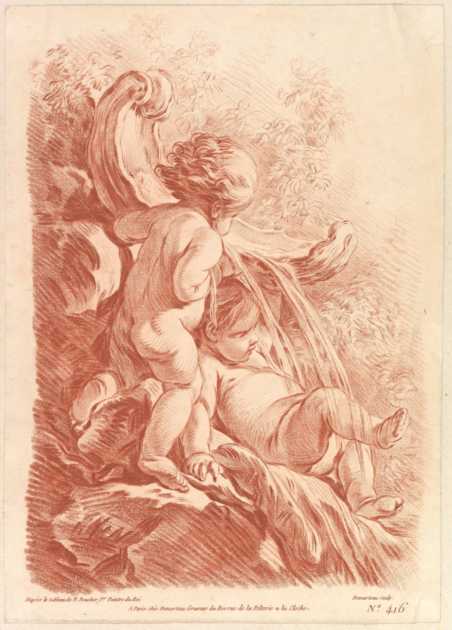 Brunnen mit zwei Putten, ca. 1773 von Gilles Demarteau