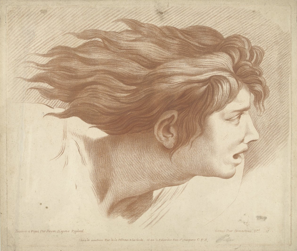 Kopf eines Mannes mit flatterndem Haar von Gilles Demarteau
