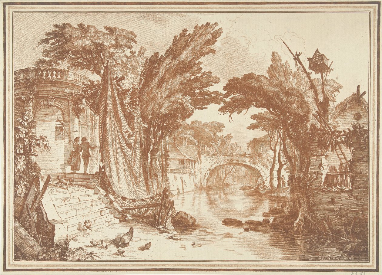 Südliche Landschaft mit Häusern am Fluss von Gilles Demarteau