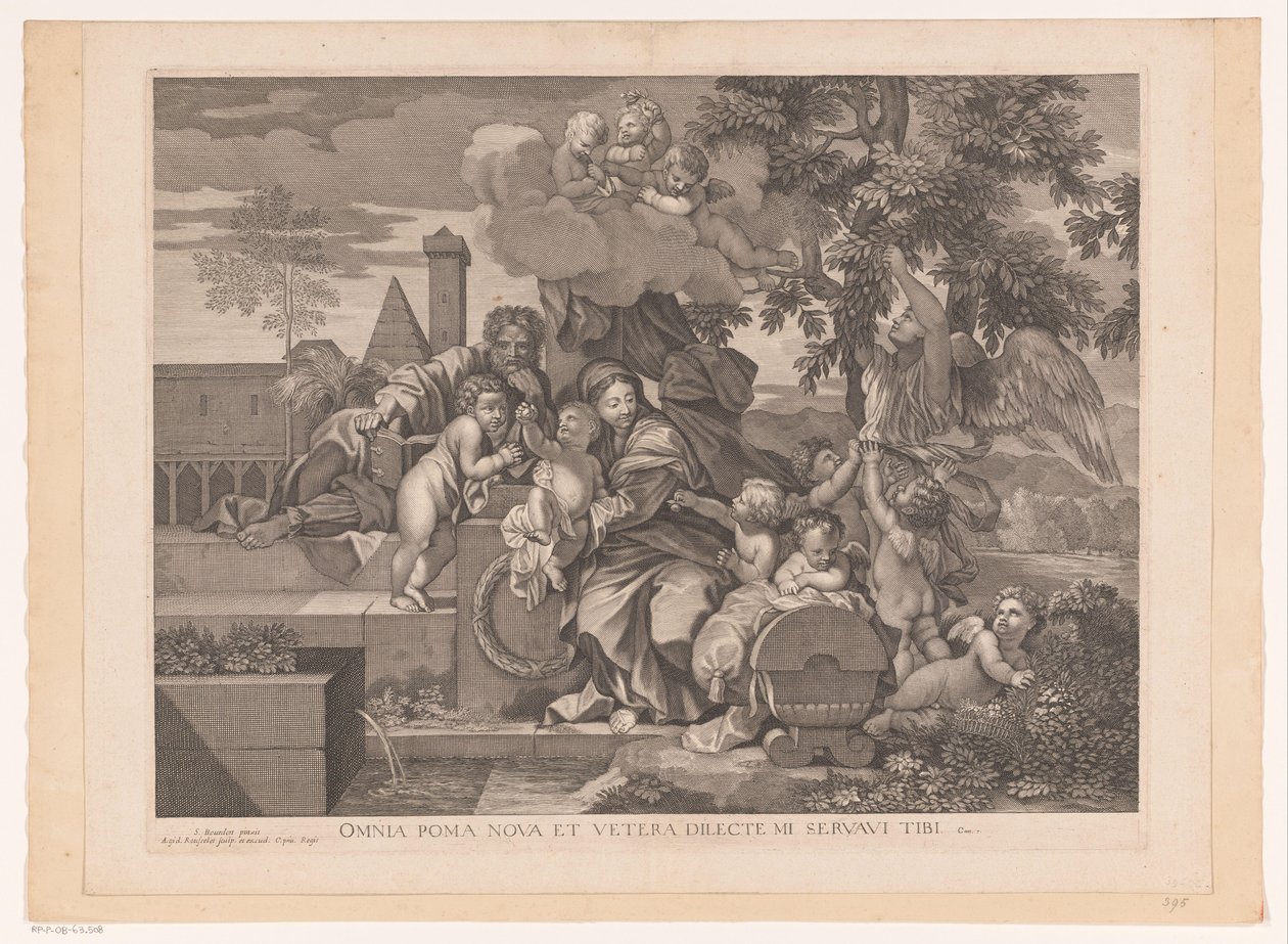 Heilige Familie mit Putti bei Apfelbaum von Gilles Rousselet