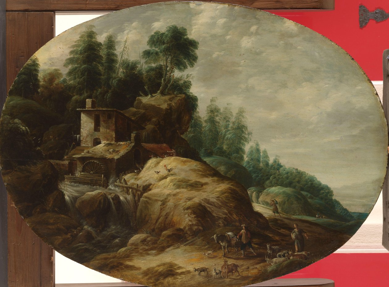 Wassermühle bei einem bewaldeten Felsvorsprung von Gillis Peeters (I)