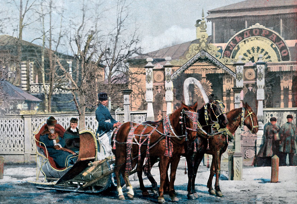Eine Troika-Schlittenfahrt in Moskau, Russland, um 1890 von Gillot