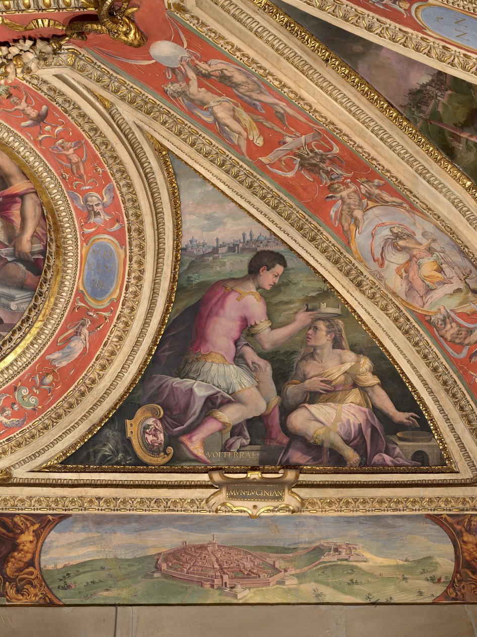 Allegorie von Volterra; unten, Ansicht von Lucignano von Giorgio Vasari