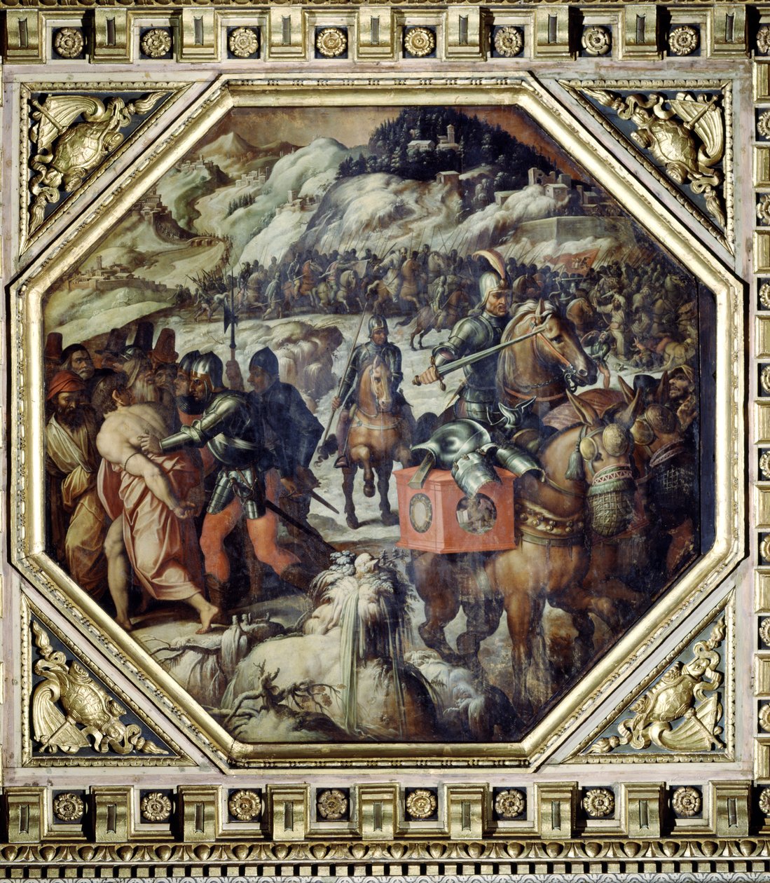 Die Niederlage der Venezianer im Casentino von der Decke des Salone dei Cinquecento, 1565 von Giorgio Vasari