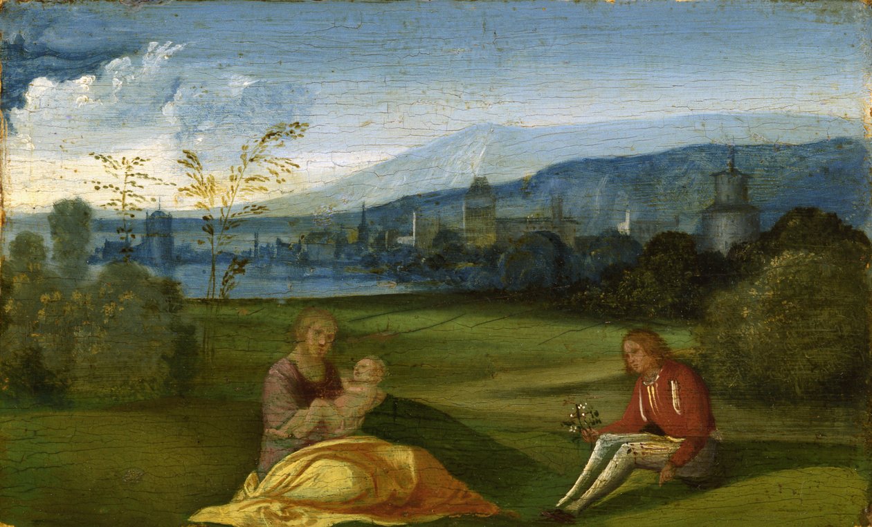 Idyllische pastorale Landschaft, spätes 15. Jahrhundert von Giorgione da Castelfranco