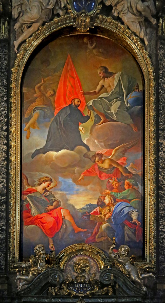 Gemälde eines Heiligen mit Christus, Engeln und Verehrern von Giovanni Battista Gaulli