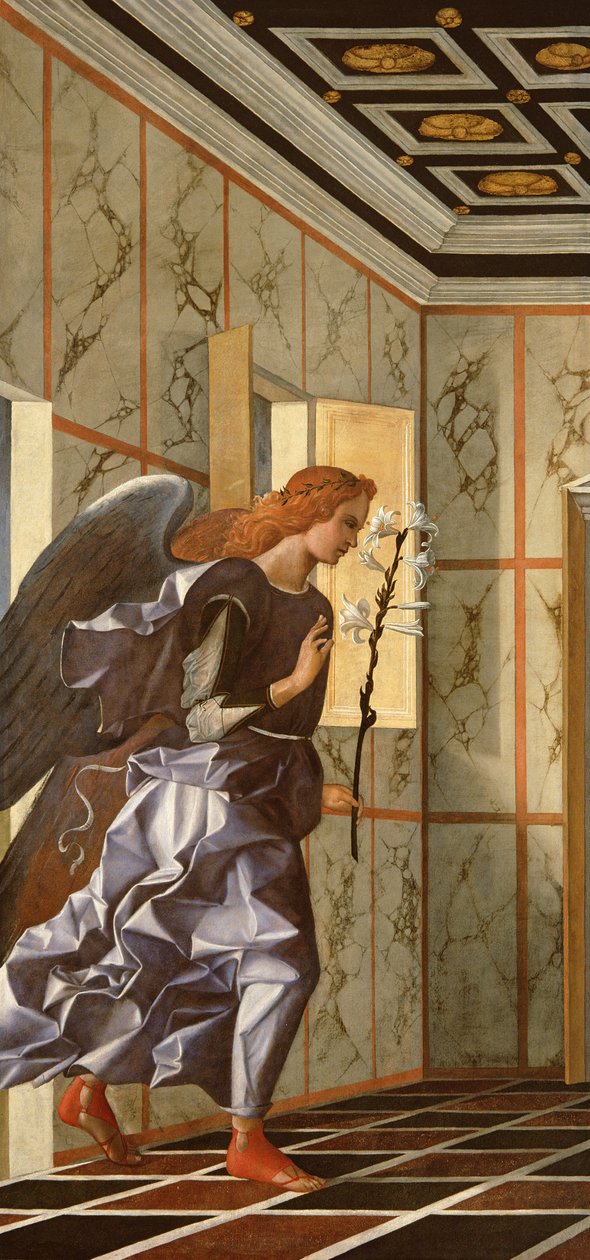 Der Erzengel Gabriel, aus dem Verkündigungsdiptychon, ca. 1500 (nach der Restaurierung 1998) von Giovanni Bellini