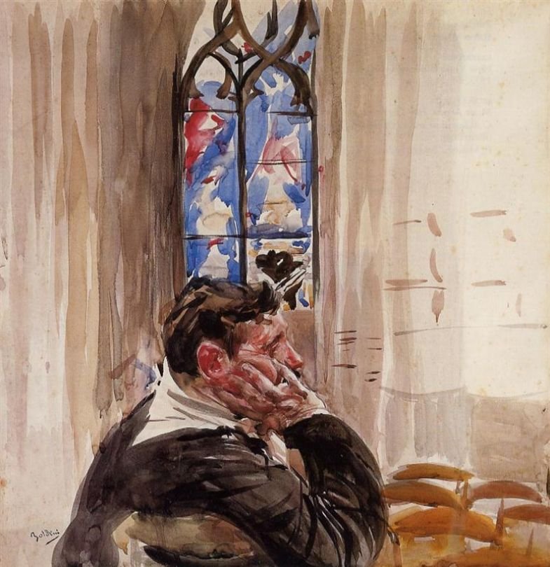 Porträt eines Mannes in der Kirche von Giovanni Boldini