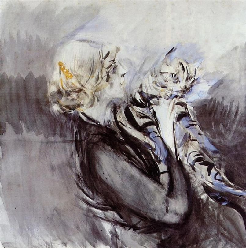 Frau mit Katze von Giovanni Boldini