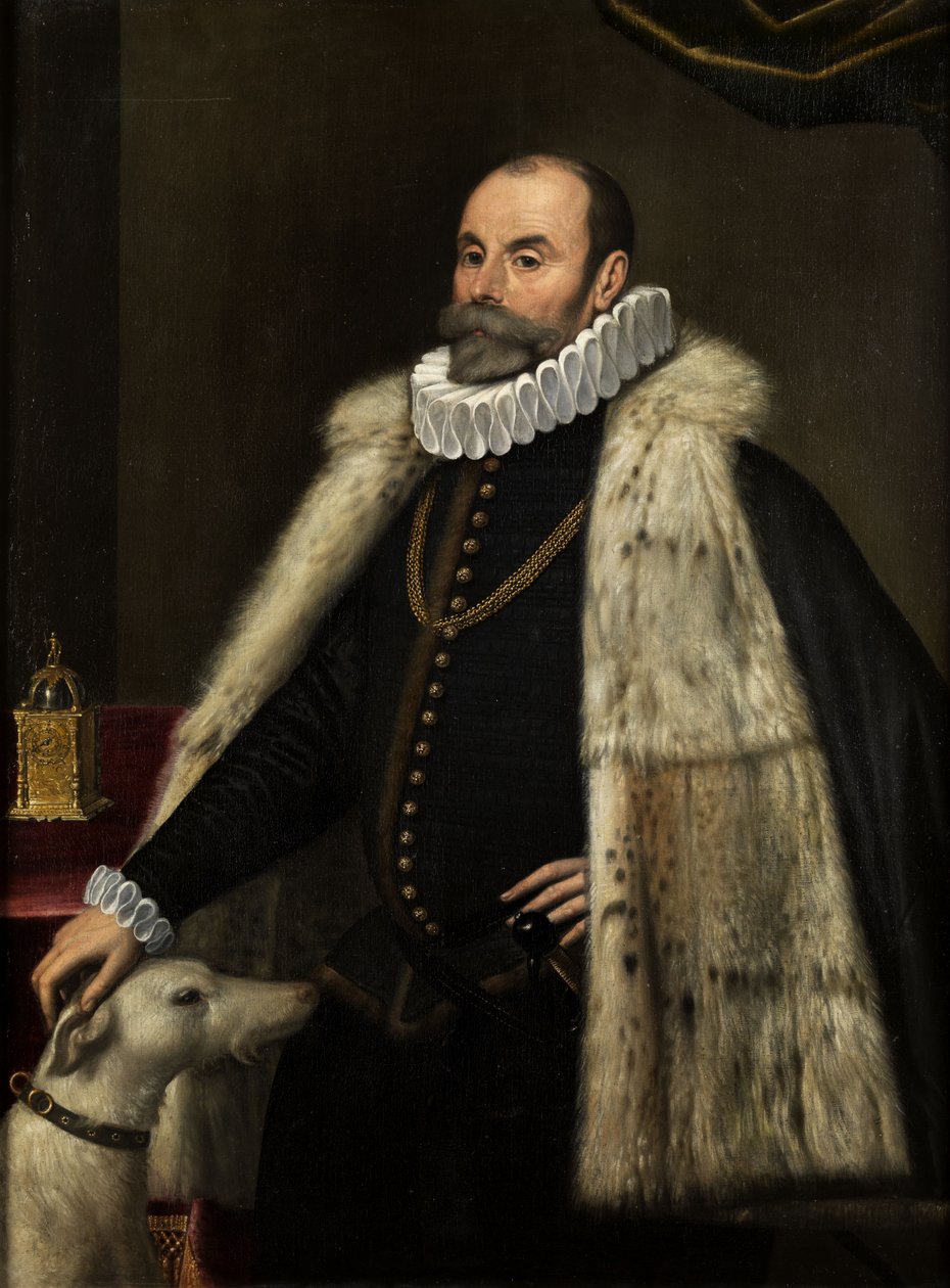 Porträt eines Adligen mit Hund von Giovanni Paolo Cavagna