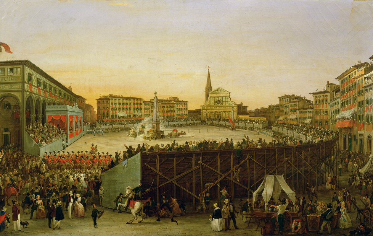 Das Wagenrennen auf der Piazza Santa Maria Novella in Florenz von Giovanni Signorini