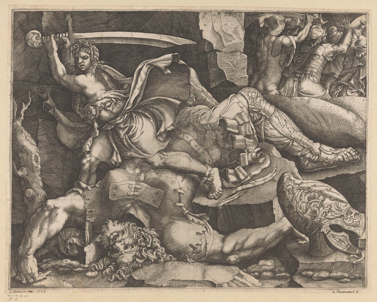 David enthauptet Goliath von Giovanni Battista Scultori