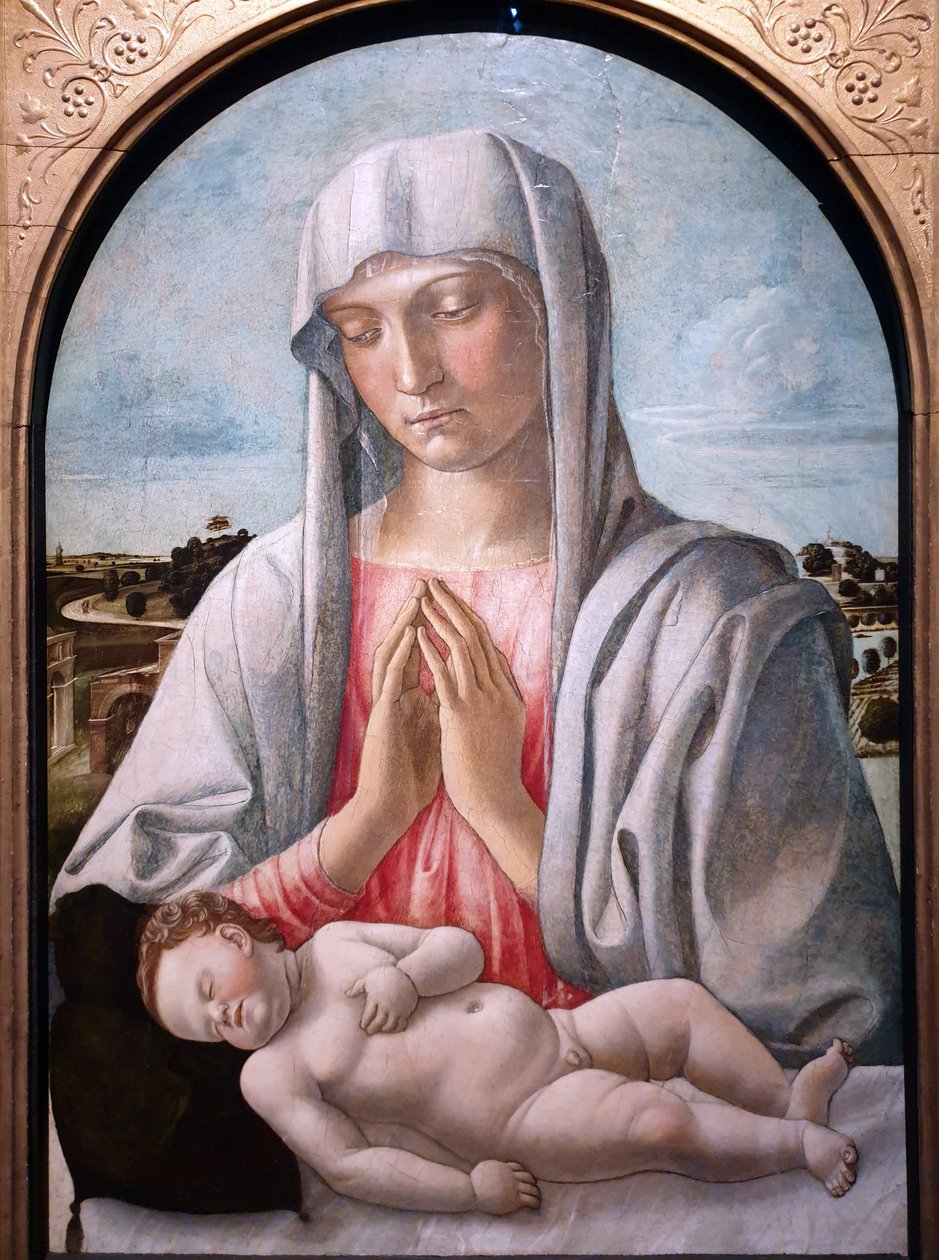 Madonna, die das schlafende Kind anbetet von Giovanni Bellini