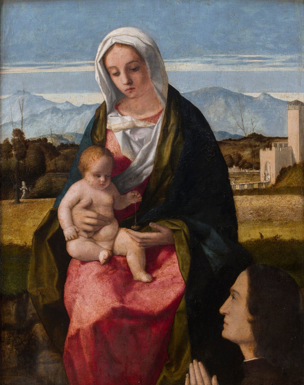 Madonna mit Kind und Stifter von Giovanni Bellini