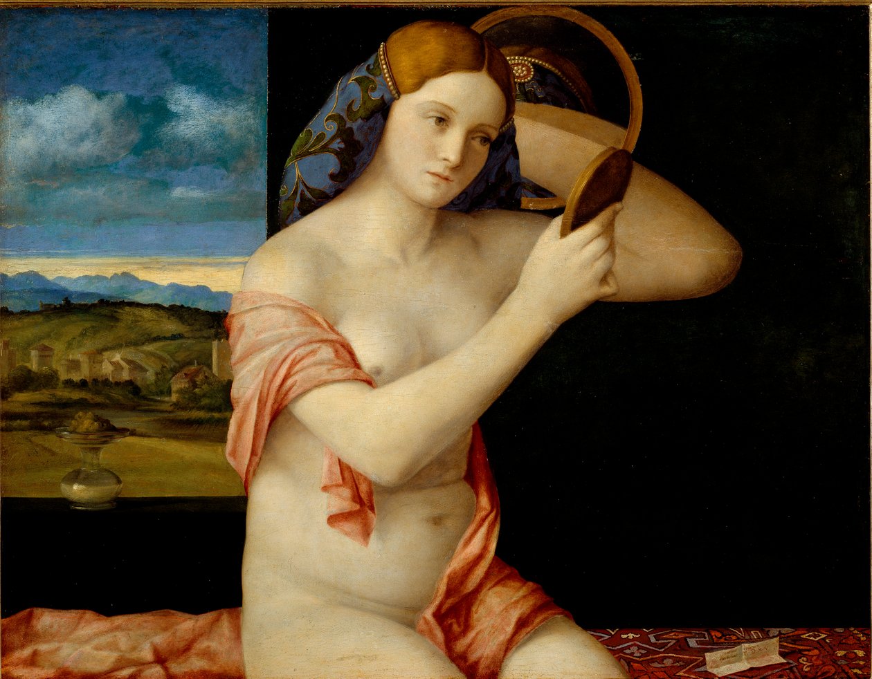 Junge Frau im Spiegel von Giovanni Bellini