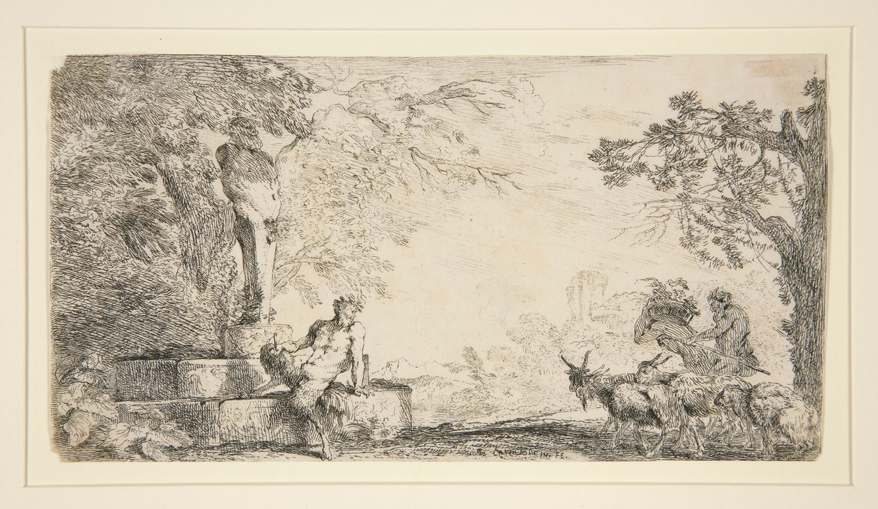 Ein Satyr ruht unter einem Herm von Giovanni Benedetto Castiglione
