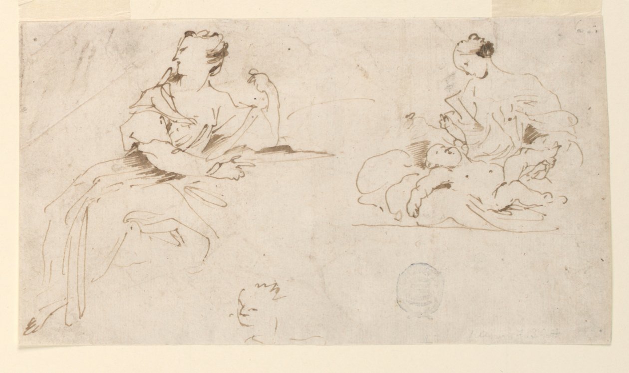 Sitzende Frau, Mutter und Kind von Giovanni Benedetto Castiglione