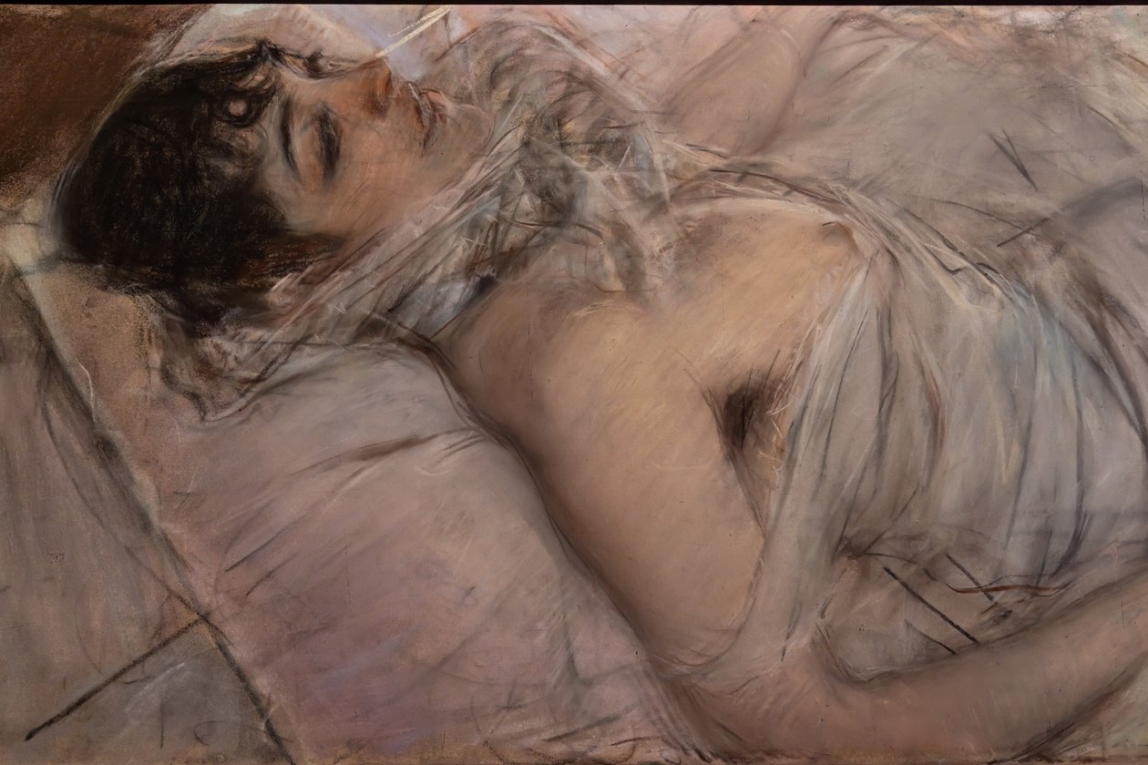 Die Gräfin von Rasty liegend (Detail) von Giovanni Boldini