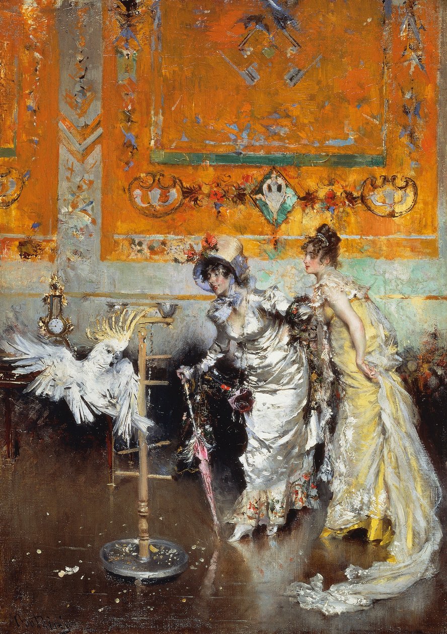Frauen mit Papagei von Giovanni Boldini