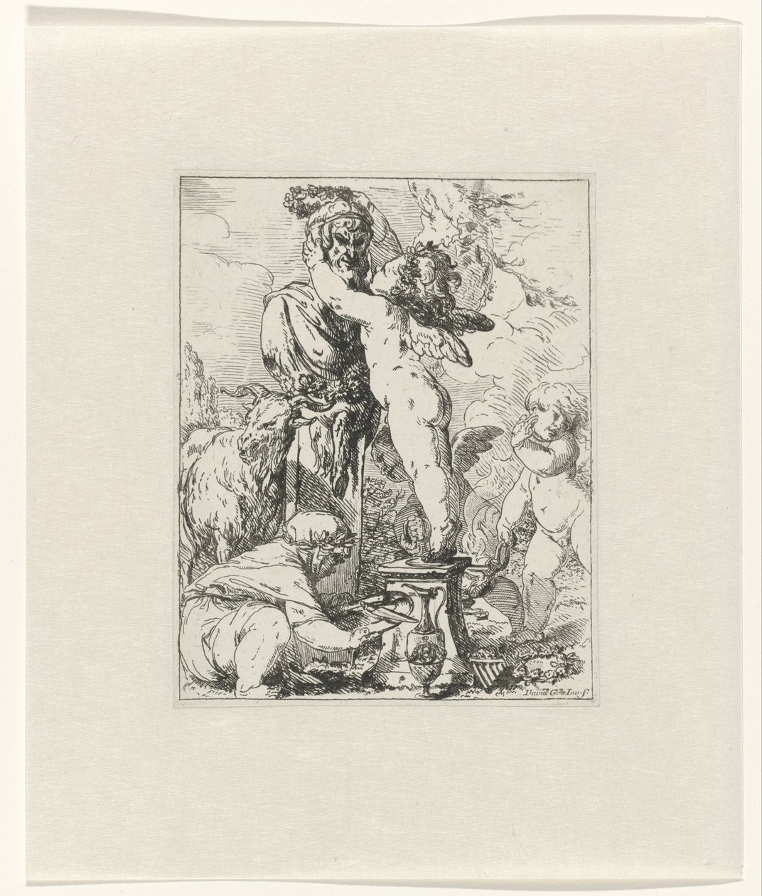 Putti bringen ein Opfer an den Gott Terminus von Giovanni David