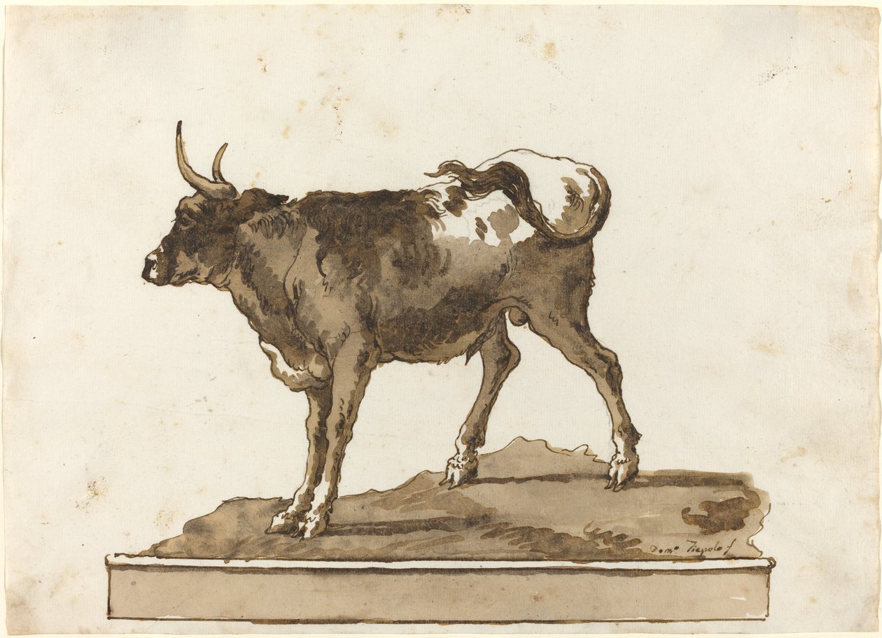 Ein Stier auf einem Sims von Giovanni Domenico Tiepolo