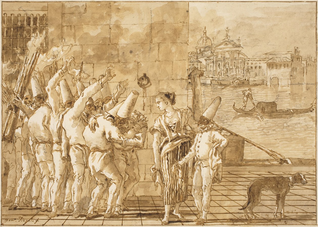 Punchinellos Abschied von Venedig von Giovanni Domenico Tiepolo