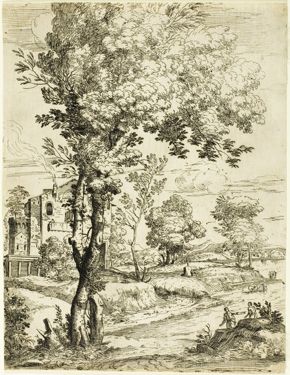 Landschaft mit einem Haus von Giovanni Francesco Grimaldi