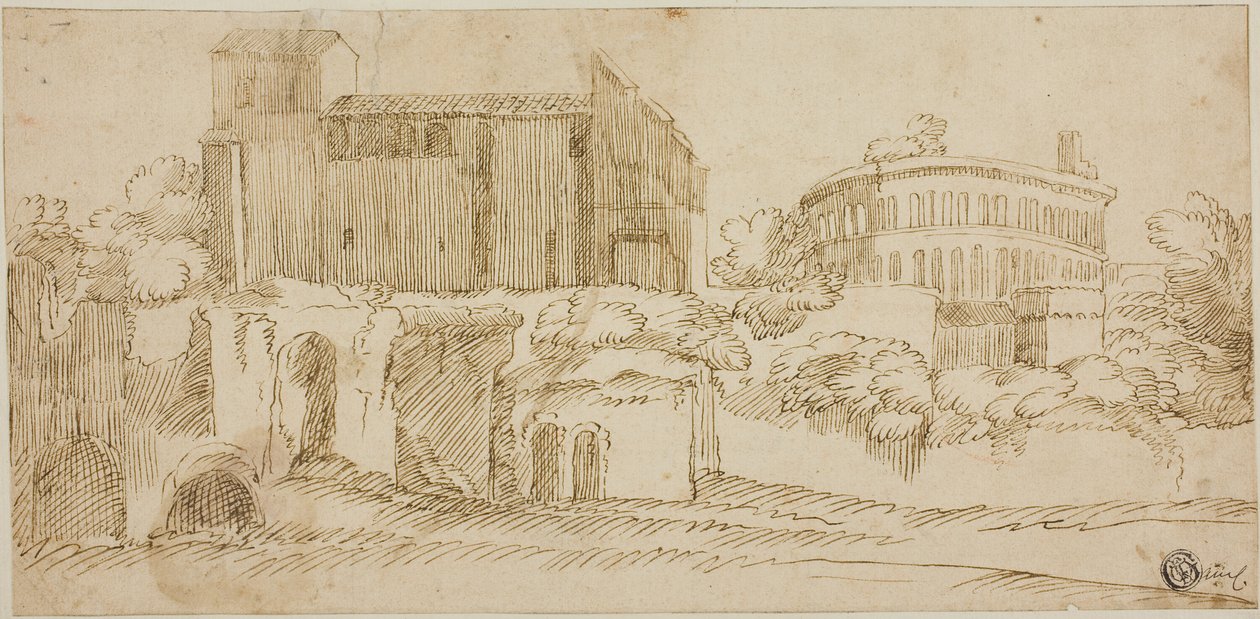 Ansicht der Kirche und Ruinen von Giovanni Francesco Grimaldi