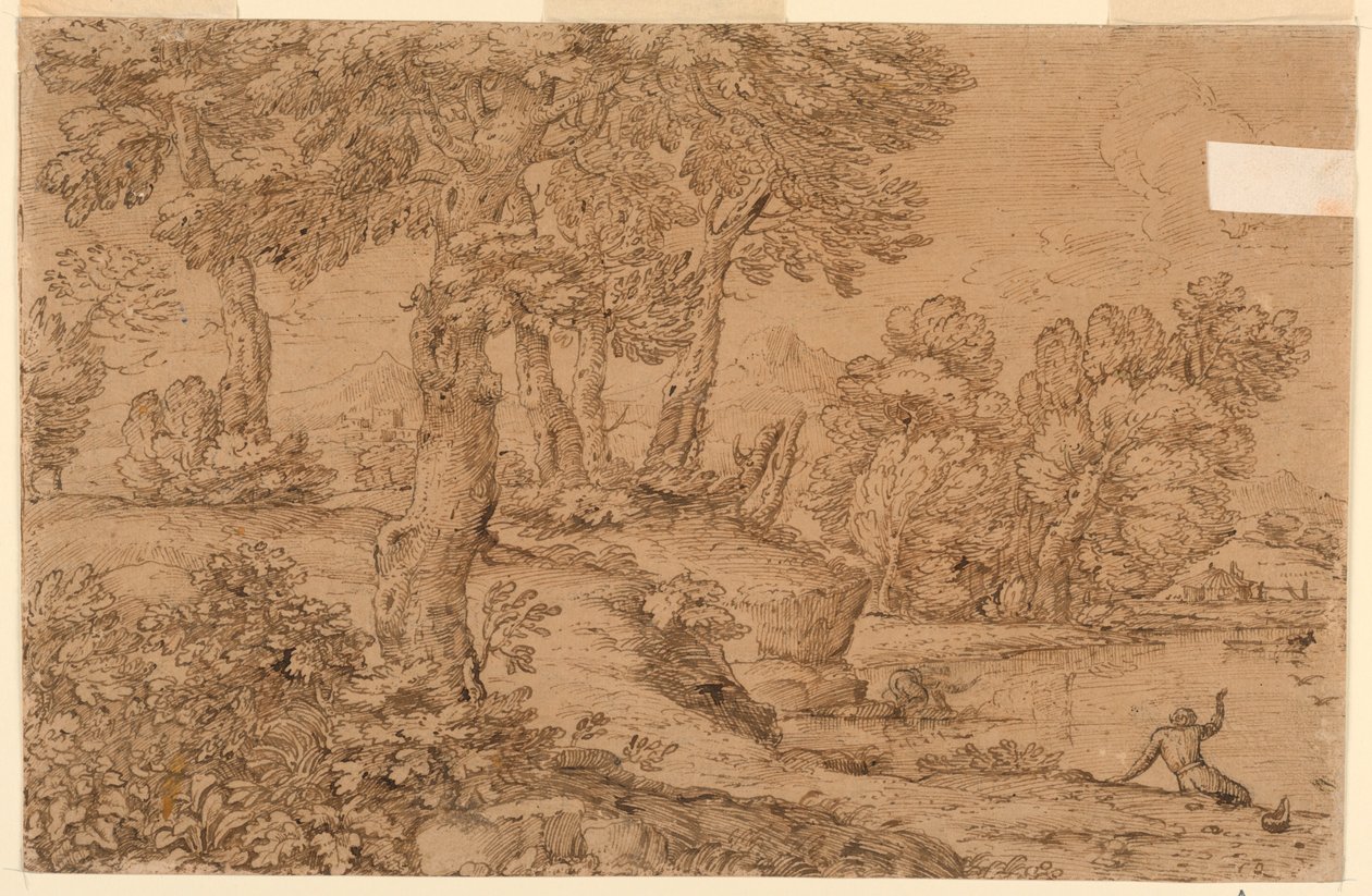 Waldlandschaft mit einem Teich von Giovanni Francesco Grimaldi