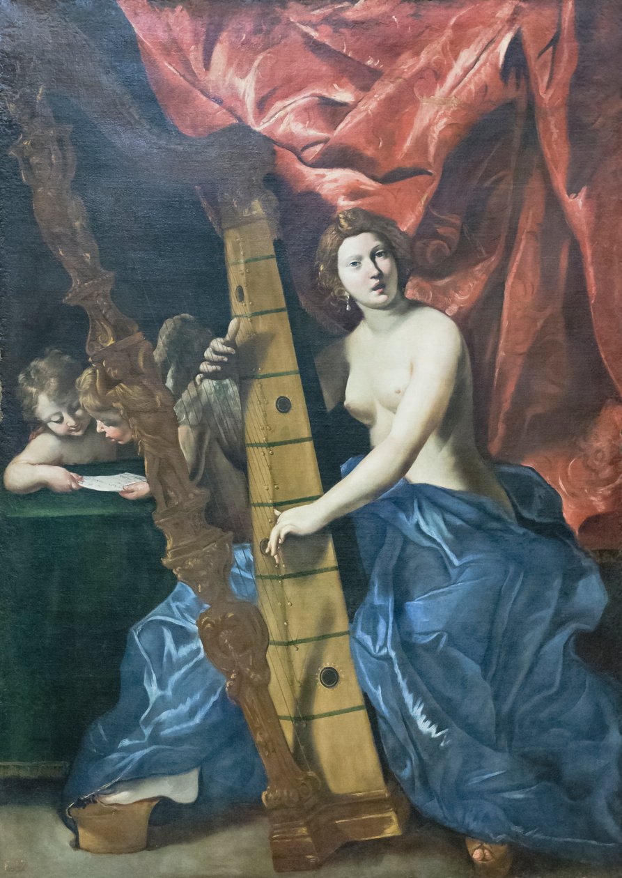 Venus spielt die Harfe von Giovanni Lanfranco