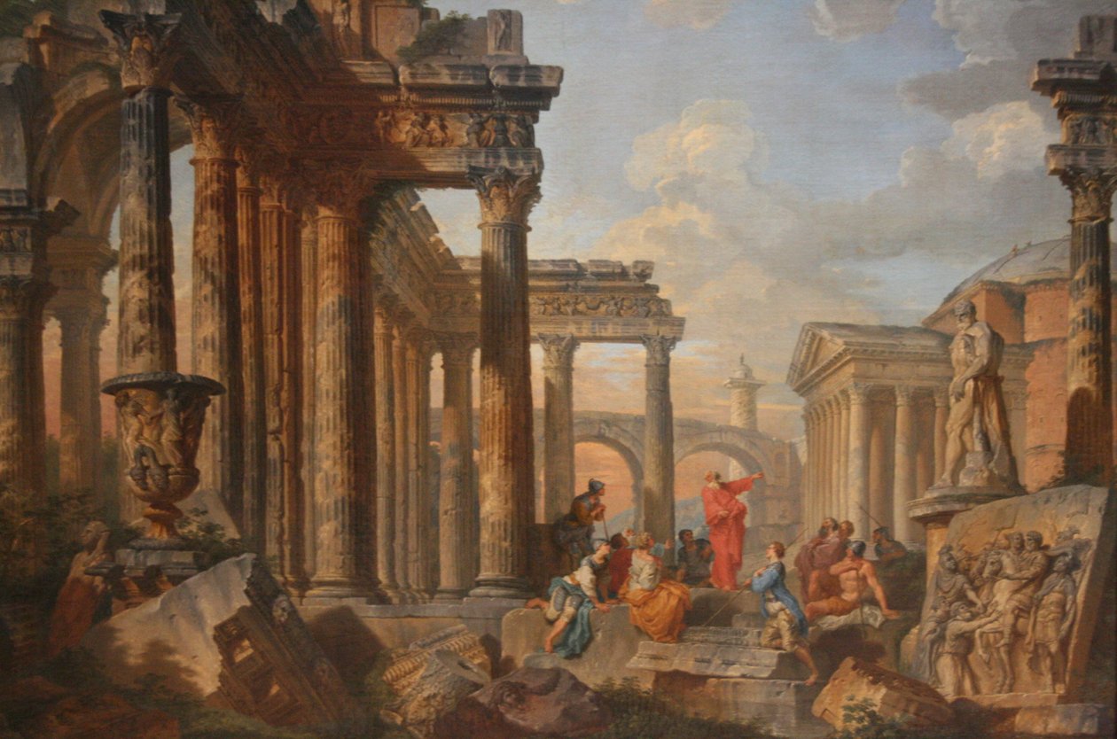 Römische Ruinen mit einem Prediger von Giovanni Paolo Panini