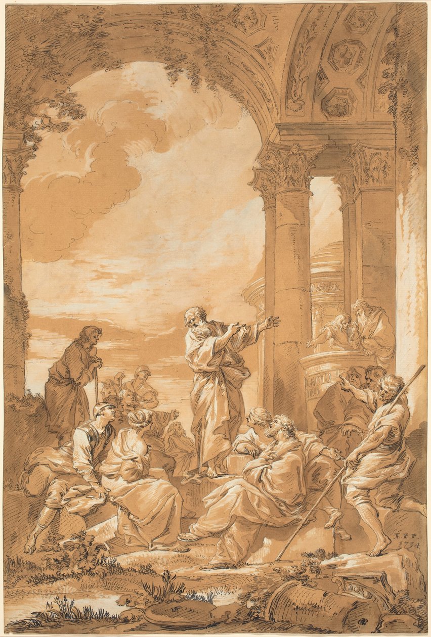 Heiliger Paulus predigt in Athen von Giovanni Paolo Panini
